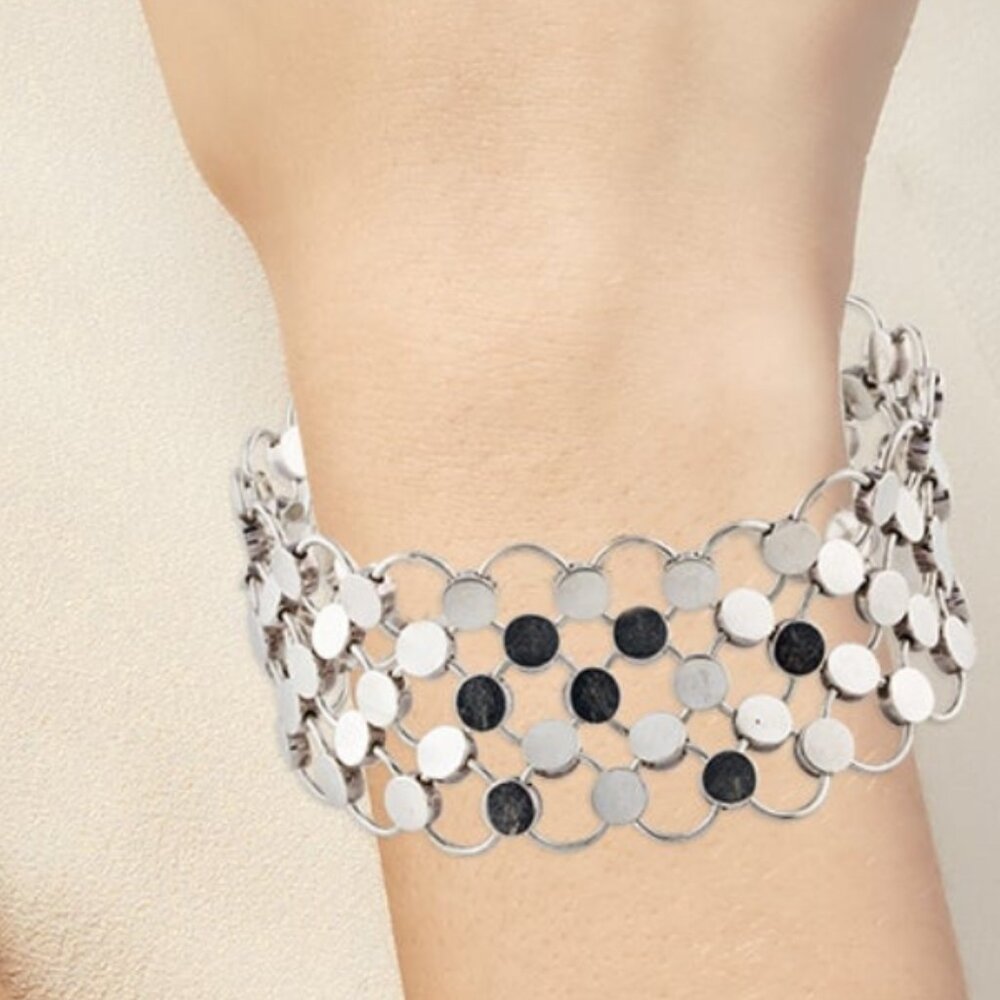 JOHN HARDY TWO-TONE STERLING SILVER & 18K YELLOW GOLD DOT CHAIN MAIL BRACELET - Picture 6 of 6
